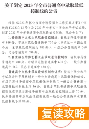 2023怀化中考最低录取分数线公布